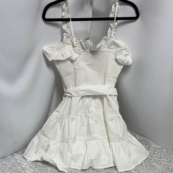 Chic Ruffled White Mini Dress - Picture 3 of 9